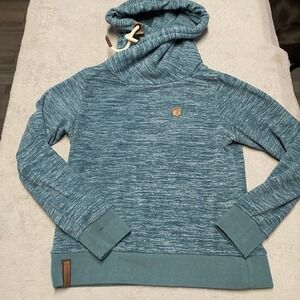 Naketano Hoodie XL Teal Blue Cowl Neck Rope Drawstring Outdoors Brave New World